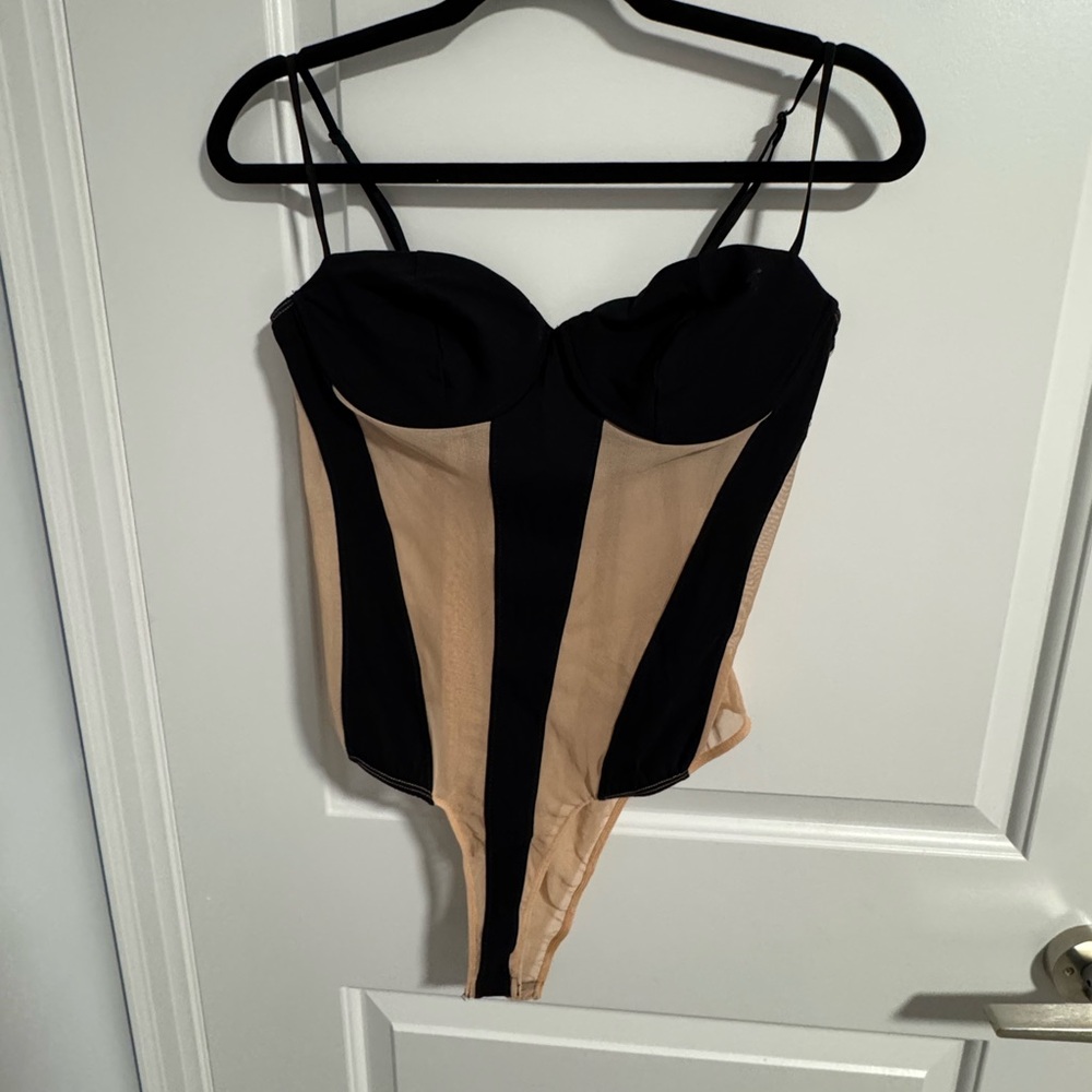 Zara Black and Tan Bustier Bodysuit